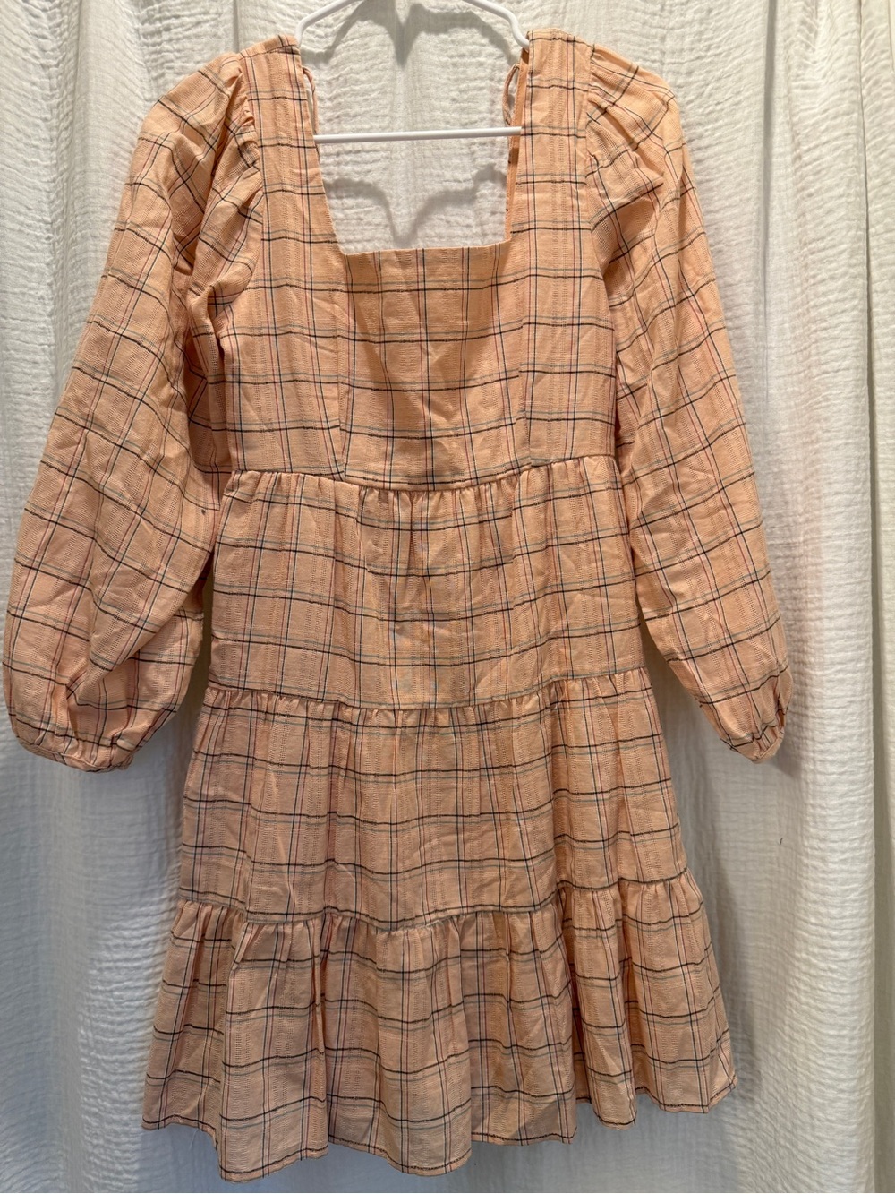 Vylette Linen Blend Cottagecore Plaid Tiered Babydoll Dress